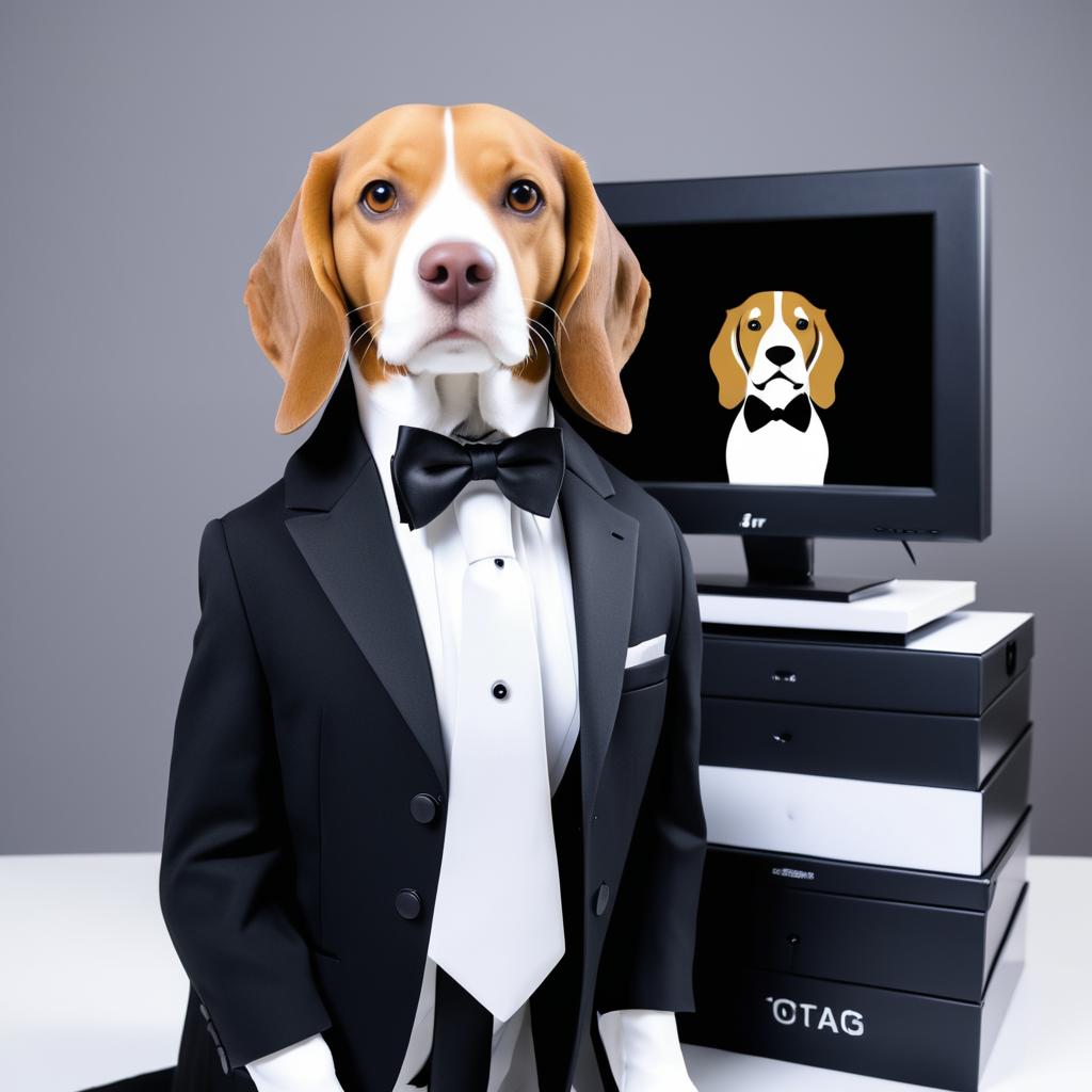 Beagle Dressed in Tuxedo and Tie