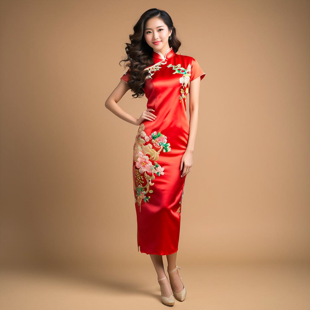 Cheerful Lady in Green Qipao Portrait