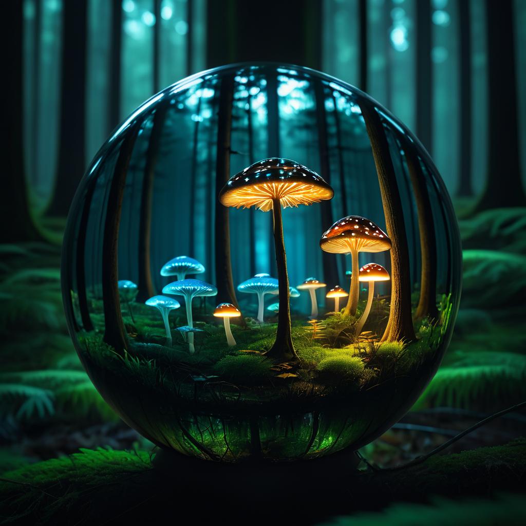 Glowing Mushrooms in a Serene Forest Ball