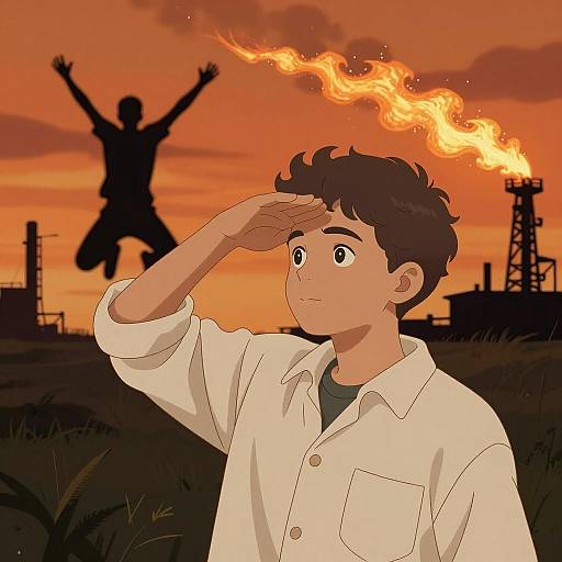 Dramatic Illustration of a Boy and Fireball