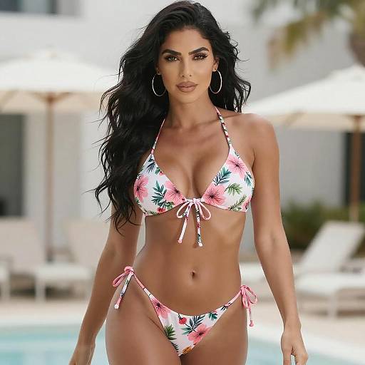 Confident Woman in Floral Bikini
