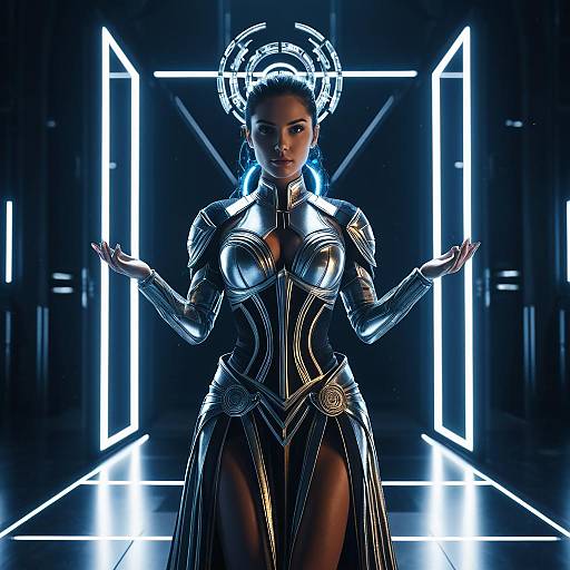 Mystical Cyber Goddess in Futuristic Armor