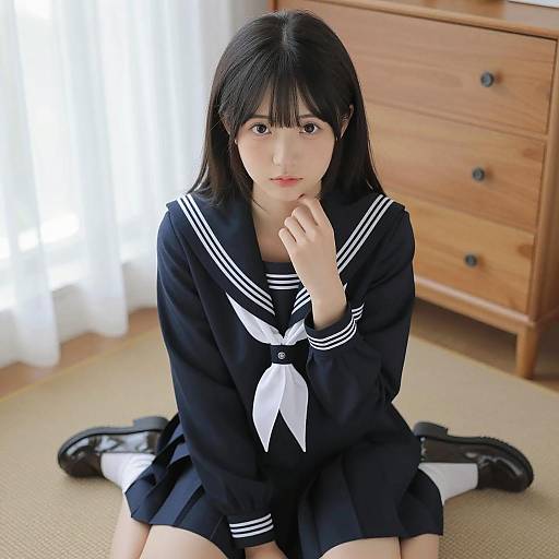 Elegant Asian Woman in Sailor Uniform