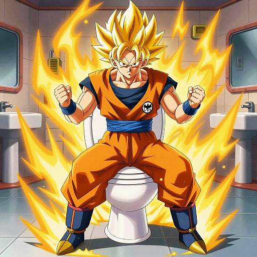 Super Saiyan Toilet in Energetic Anime Scene