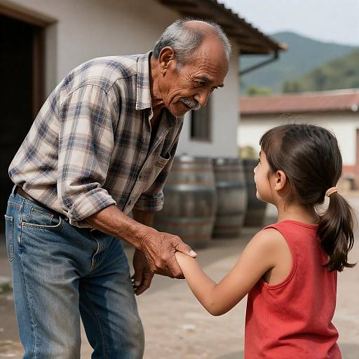 Intense Bond: Grandfather and Granddaughter