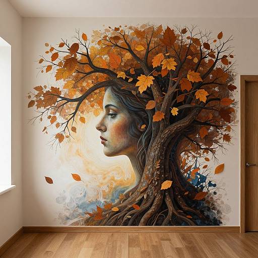 Autumn Tree Woman Wall Mural