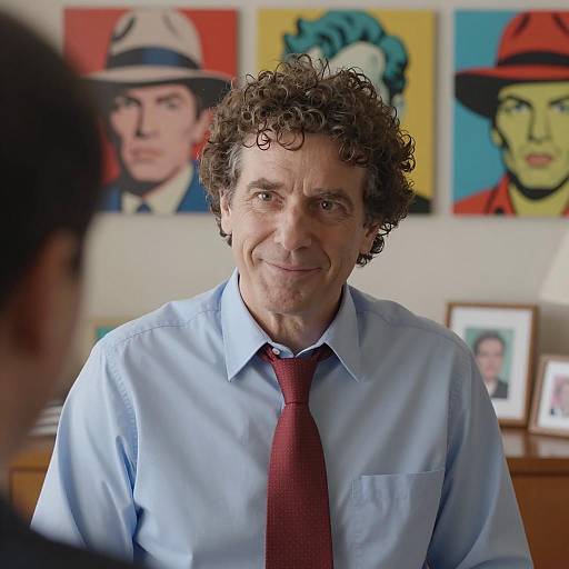 Cheerful Man in Front of Pop Art