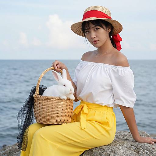 Fisherwoman by the Calm Sea
