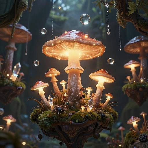 Shamanic Bioluminescent Mushroom Grove Micro-Island Dreamscape