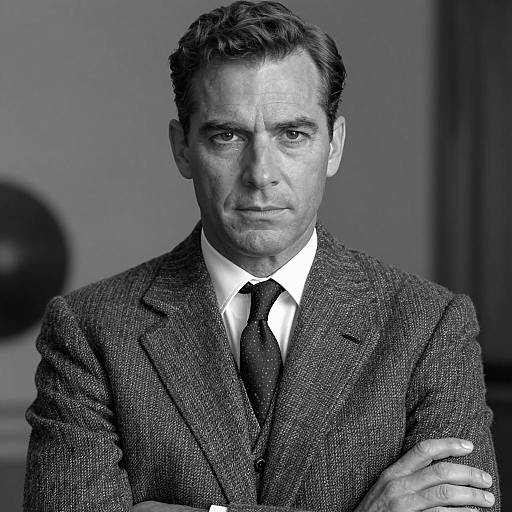 Black and White Portrait of Man in Tweed Suit