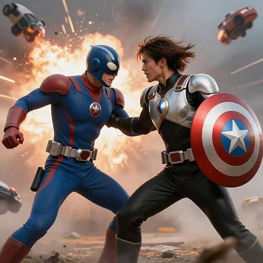 Epic Superhero Battle in Digital Artwork