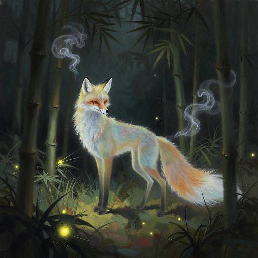 Ethereal Fox Spirit in Shadowy Grove