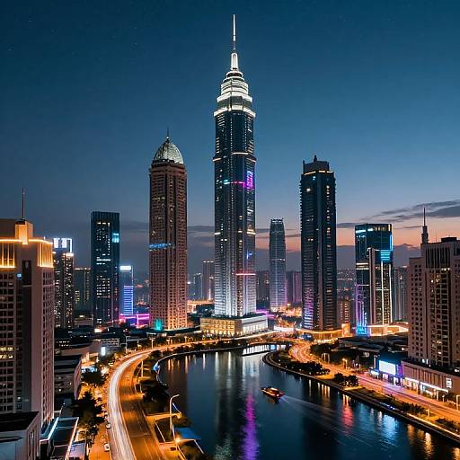 Futuristic Neon-Lit Cityscape at Twilight
