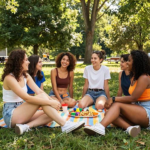 Group of Friends Enjoying Summer Picnic in Park