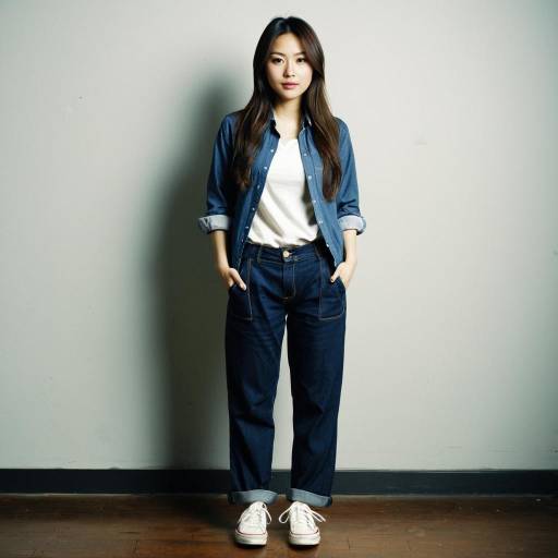 Casual Asian Woman in Denim Outfit