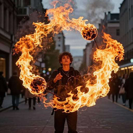 Fiery Orb Juggling Street Performance