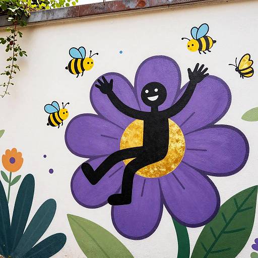 Haring-Style Playful Flower Mural