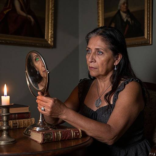 Enigmatic Middle-Aged Woman's Reflection
