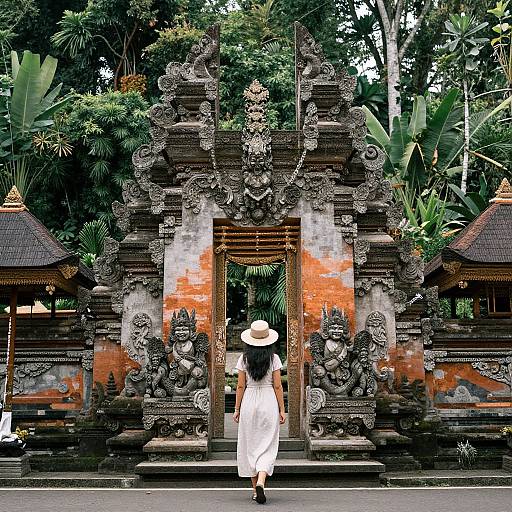 Woman Approaching Sacred Balinese Gateway