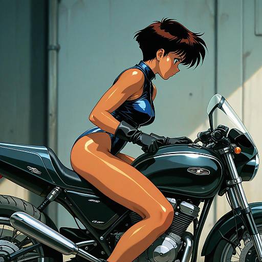 1990s Retro Motorcycle Girl Profile