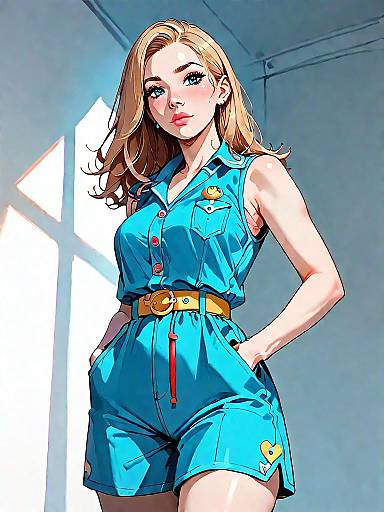 Stylish Woman in Blue Sleeveless Jumpsuit