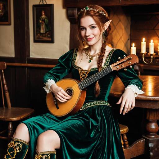 Half-Elf Bard in Velvet Gown with Lute
