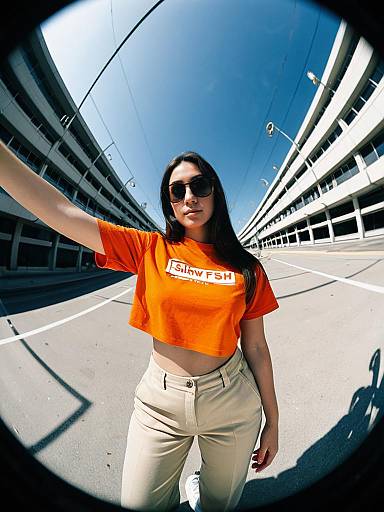 Woman in Orange Crop Top on Street