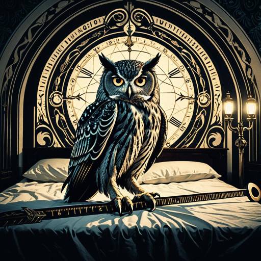 Surreal Owl with Rulers in Vintage Bedroom