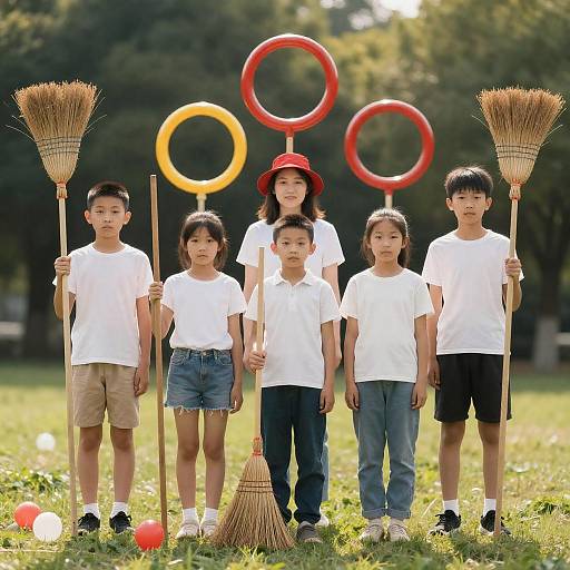 Outdoor Group Photo with Broomsticks