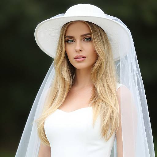 Blonde Woman in White Bridal Attire