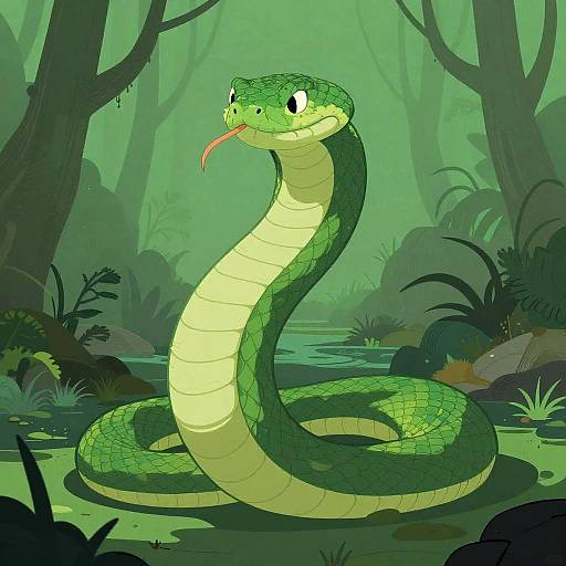 Emerald Serpent in Swamp Vector Art