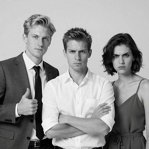 Black and White Portrait of Three Serious Adults