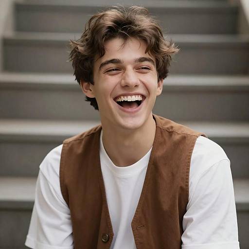 Laughing Young Man in Brown Vest
