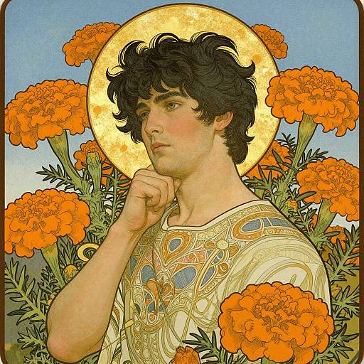 Art Nouveau Portrait with Marigold Halo