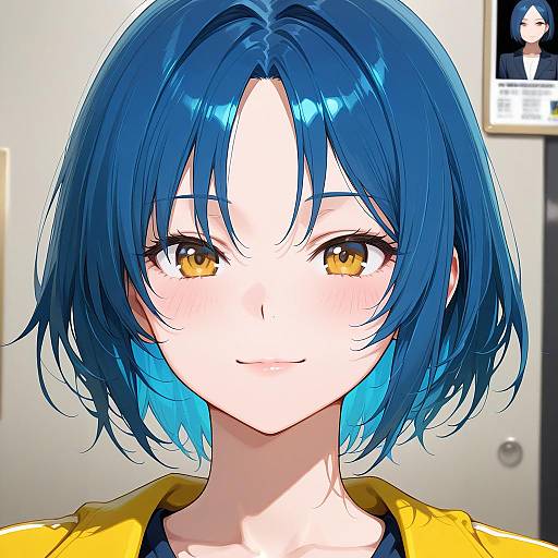 Portrait of a Smiling Girl with Blue Hair