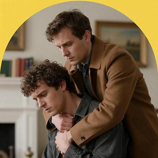 Two men in serious confrontation indoors