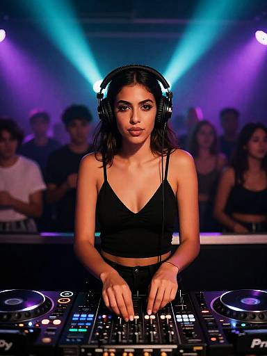 Confident Female DJ Behind Decks
