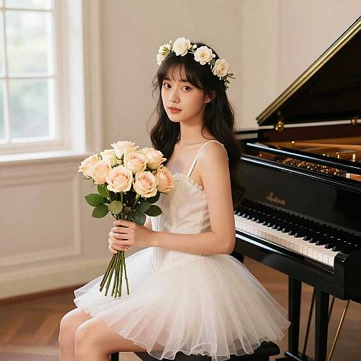 Ballerina at Grand Piano with Roses