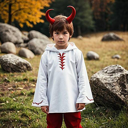 Young Boy in Realistic Satan Costume
