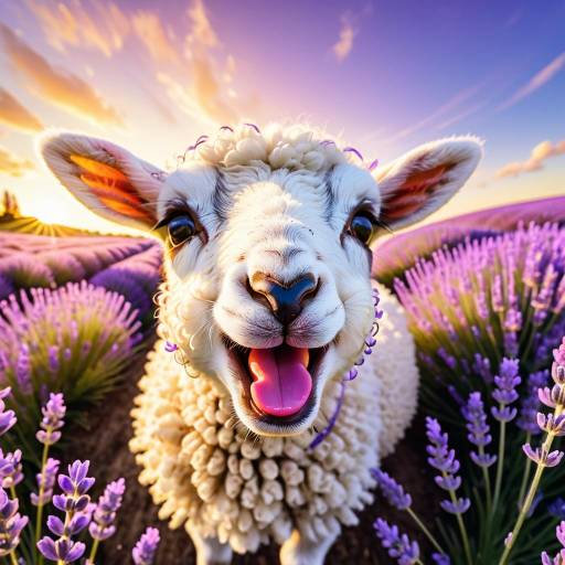 Playful Lamb in a Lavender Field
