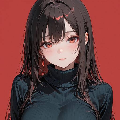 Anime Style Girl in Turtleneck Sweater