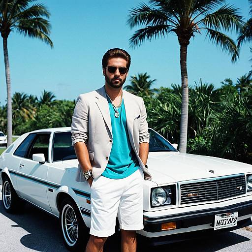 Stylish man in Miami with classic car