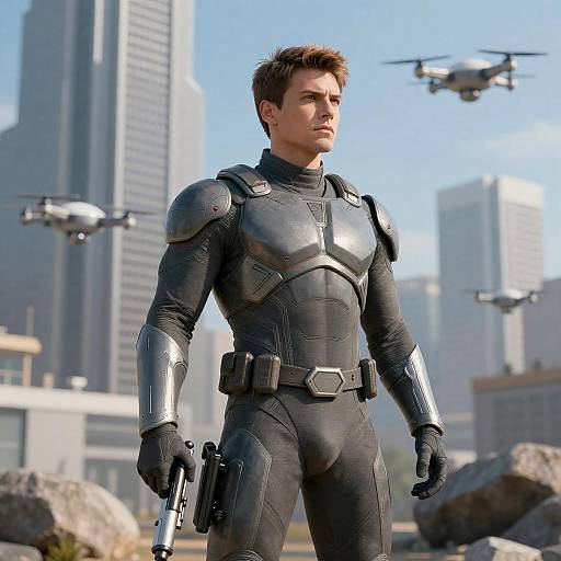 Futuristic Male Superhero in Action