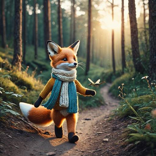 Cartoon Fox with Scarf Walking in Forest Cartoon Fox with Scarf Walking in Forest