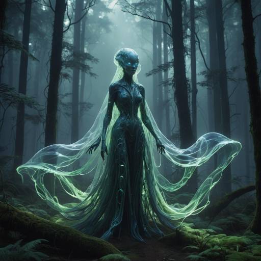 Whimsical Alien in Neon Forest Whimsical Alien in Neon Forest