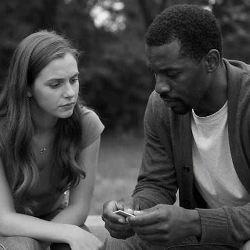 Intense Outdoor Conversation in Monochrome