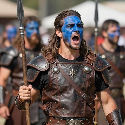 Warrior with Blue Face Paint in Battle
