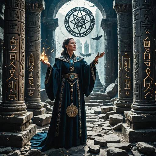 Sorceress Conjuring Power in Ancient Ruins