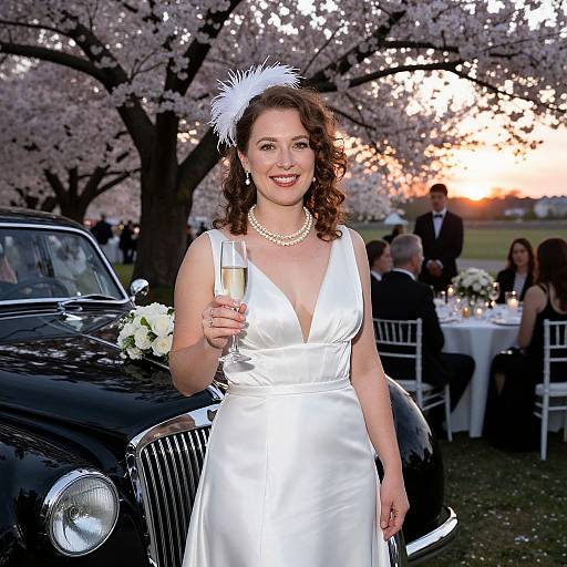 Elegant Bride with Vintage Car