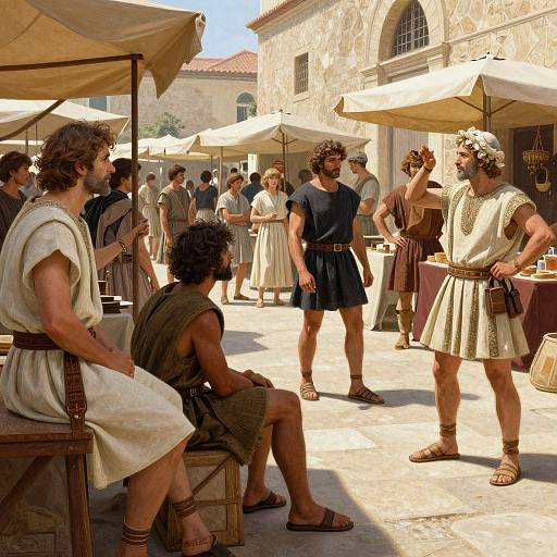 Ancient Philosophers in Vibrant Agora Scene